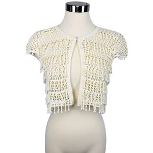 Nanette Lepore Cream Crochet Openwork Cropped Cardigan
